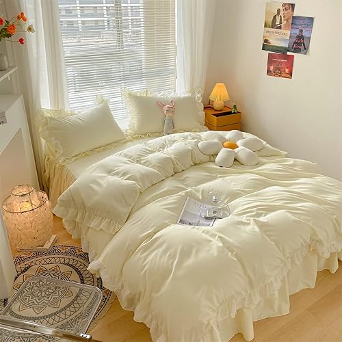 Miniatura 10 de MOOWOO Chic - Juego de funda de edredón de poliéster y encaje con volantes, ropa de cama verde niña, funda de edredón de 2 piezas con cierre de