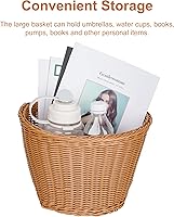 Vista 6 de Cestas de plástico tejidas para bicicletas, cesta delantera en forma de D para bicicleta Contenedor de almacenamiento para manillar con 2 correas