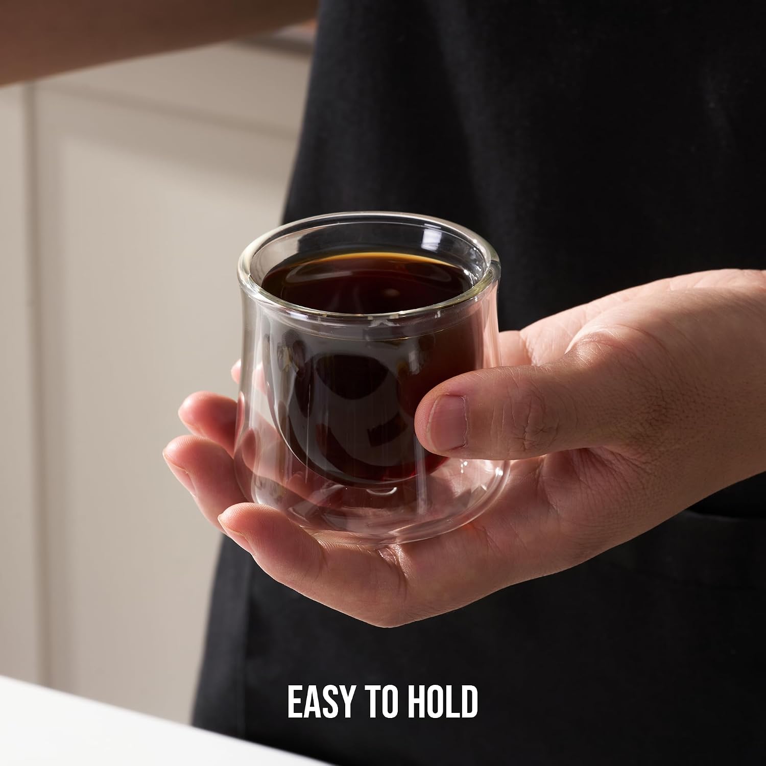 Double Wall Espresso Cups Set of 2, 3 oz Borosilicate Glass Coffee Shot Cups, Clear Handleless Demitasse Glasses