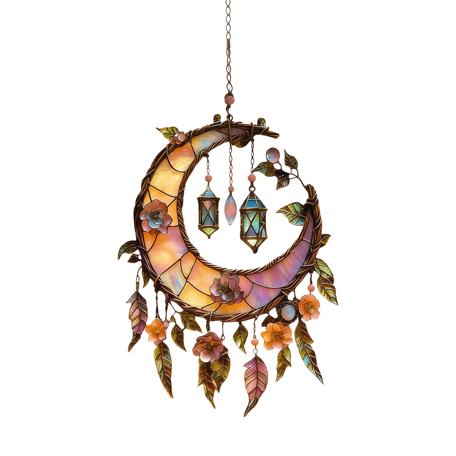 Crescents Moons Suncatchers Stained Glass Window Hanging Ornament, Birds Sun Catchers for Decors Gift Hanging