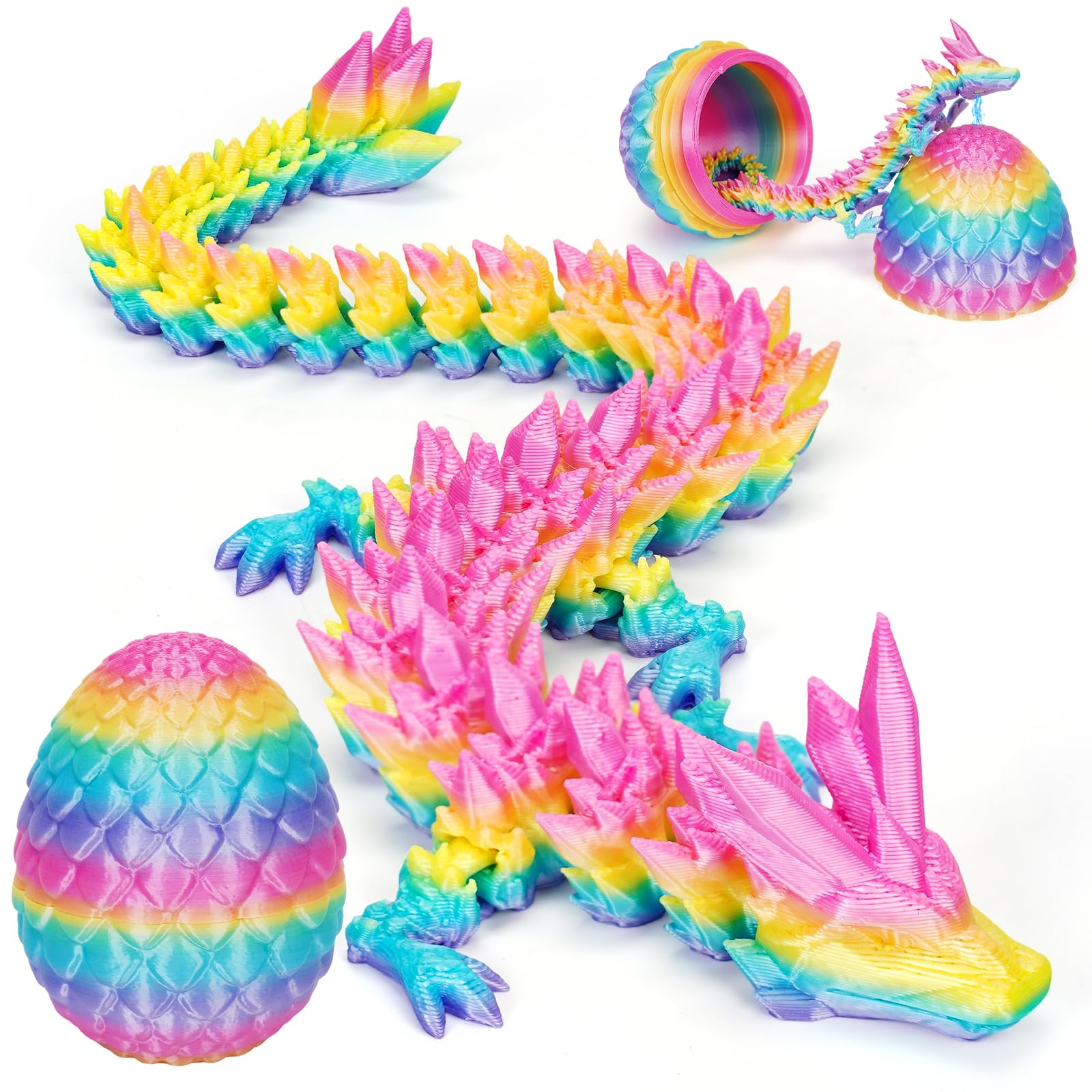 Magnetic Dragon Egg, 3D Printed Fidget Toy for Home Decor Fridge Magnets (Rainbow Colors), 4.72 inches tall