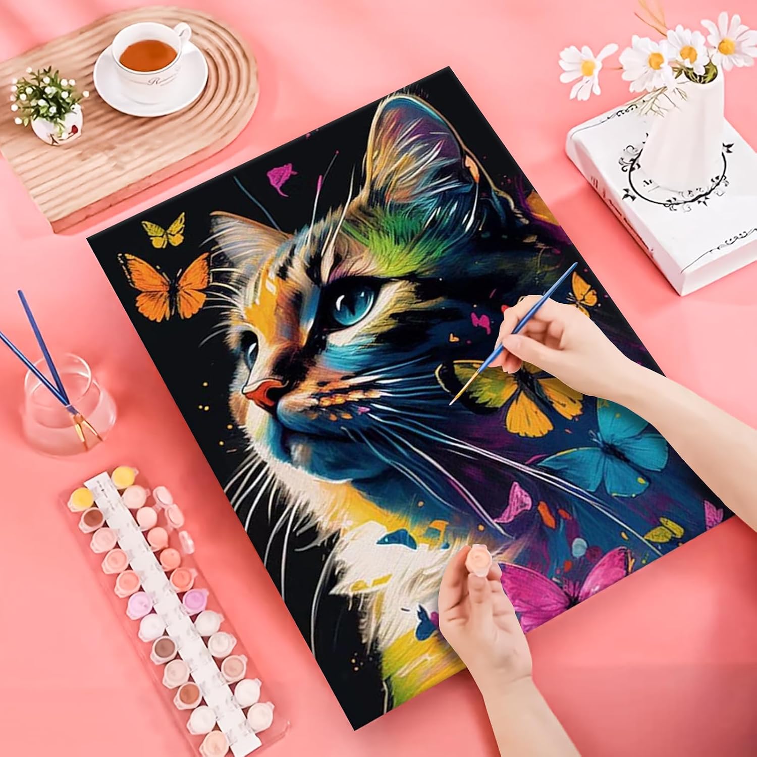 JATOK Paint by Numbers Kit for Adults & Beginners - Cat DIY Acrylic Painting on 16x20 Inch Colored Canvas, Easy Art Craft for Home Wall Decor, Relaxing Gift Idea for Stress Relief