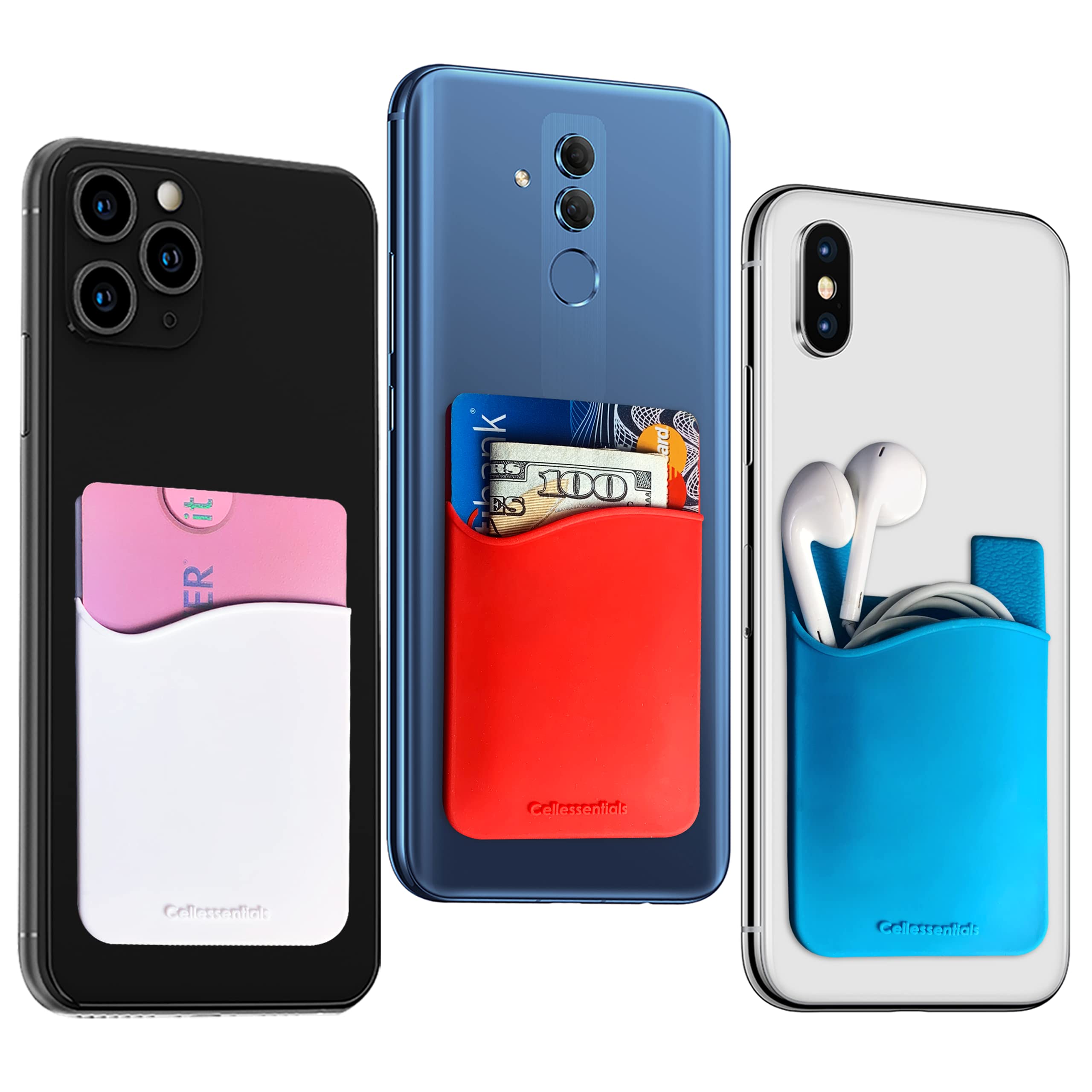 Przeprojektowane etui na karty z USA – silikonowy portfel na telefon komórkowy z kieszenią na wizytówkę na kartę kredytową – iPhone Android i smartfony (czerwony, biały, turkusowy)