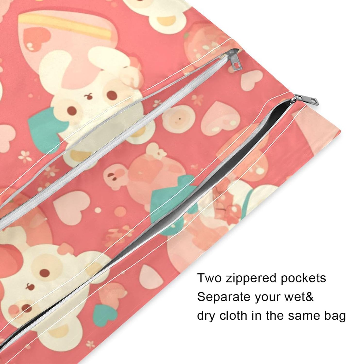 Cute Animal Bear Anime Valentine's Peach mess-proof wet clothes bag 2 Pack travel essentials for babies with handles for beach, bathing