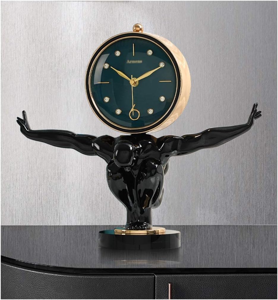 Metal Table Clock Black Crystal Base Living Room Decoration Table Clock Wine Cabinet Ornaments Nordic Characters Small Table Clock Table Clock (Color : A)