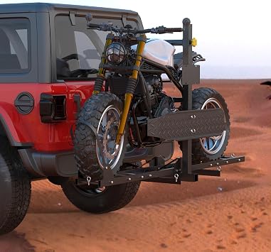 Motorcycle Hitch Carrier with Loading Ramp, Anti-Tilt Locking Device, 600 LBS Heavy Duty Motorcycle Carrier Mount for Dirt Bike Hauler Mount Rack, for Car, Truck with 2 Hitch Receiver