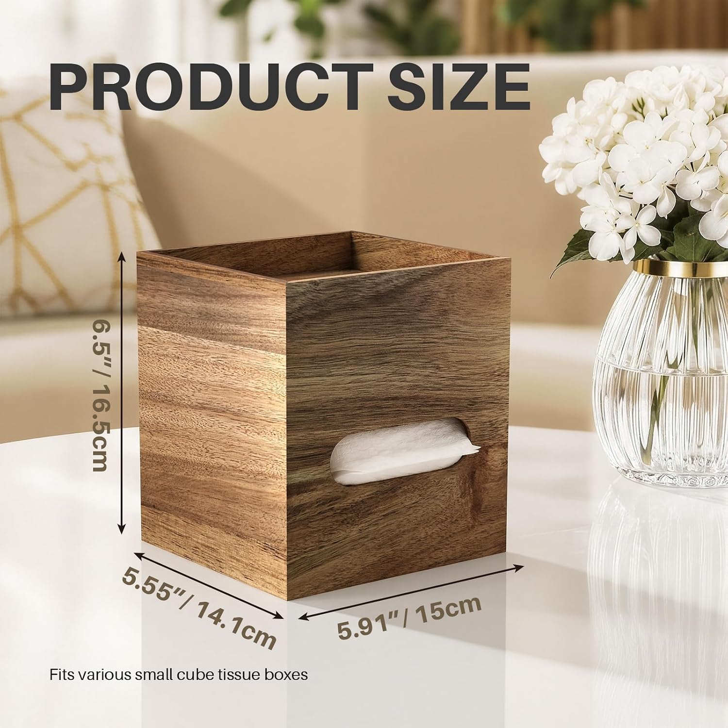 Square Tissue Box Holder with Storage Tray Tissue Box Cover, Tissues Cube Boxes Cover for Nightst, Dining Table, Dressing Table, Tea Table, Coffee Bar (Brown)