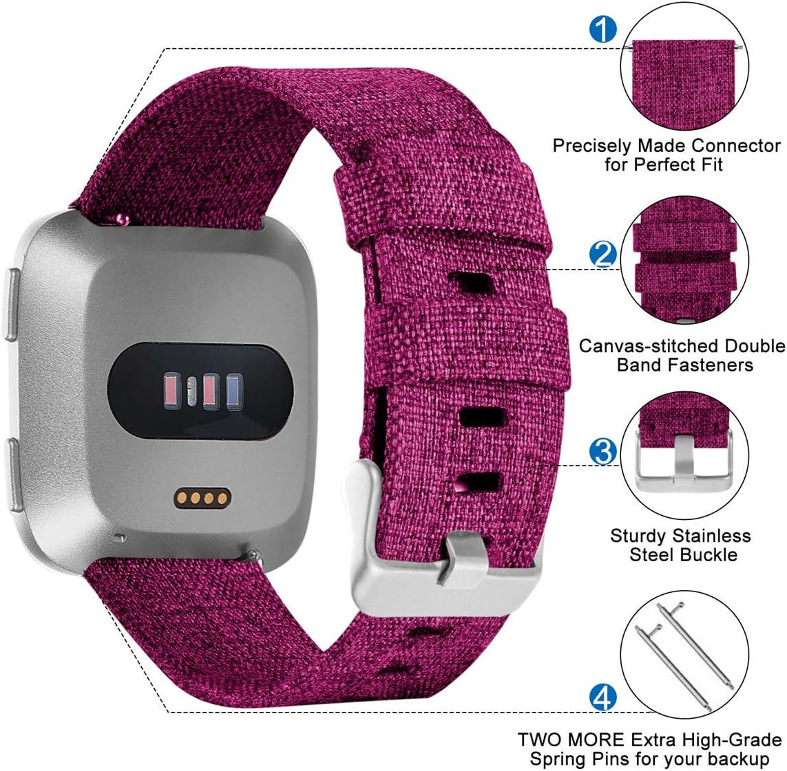 Maledan Compatible with Fitbit Versa/Versa 2/ Versa Lite Bands Large, Soft Versa Woven Watch Band Strap Adjustable Wristband Replacement for Women Men, 3 Pack Fuchsia/Rainbow/Lavender