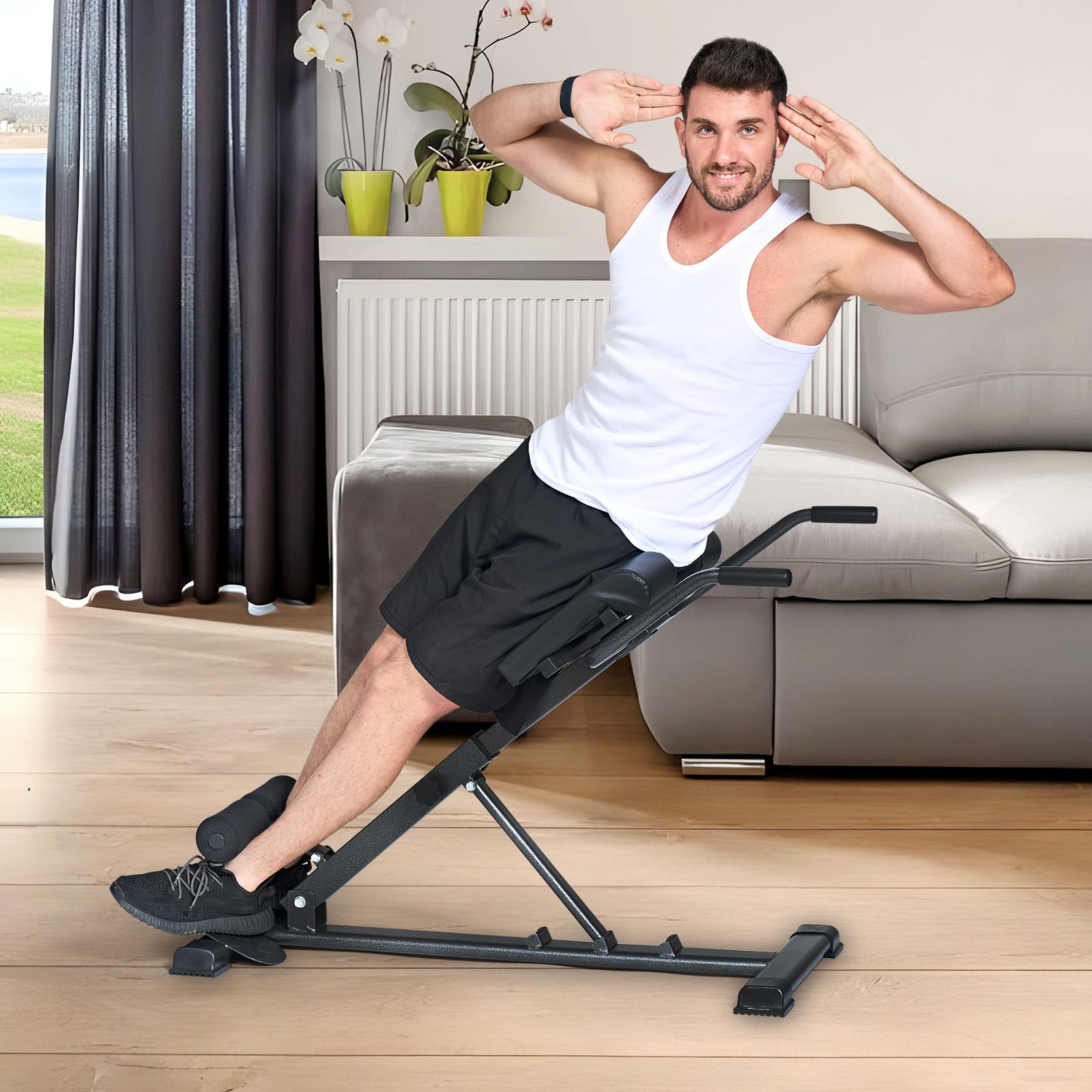SogesPower Panca Romane per Hyperextension, Macchina per Estensioni Lombari, Panca Sit Up per Allenamenti per Glutei e Addominali a Casa Pieghevole Regolabile in Altezza