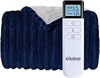 XINIUSLEEP Heated Electric Blanket Throw 50x60 Flannel Sherpa, 5 Heat Levels 12Hr Timer, Overheat Protection, Machine Washable Navy Blue