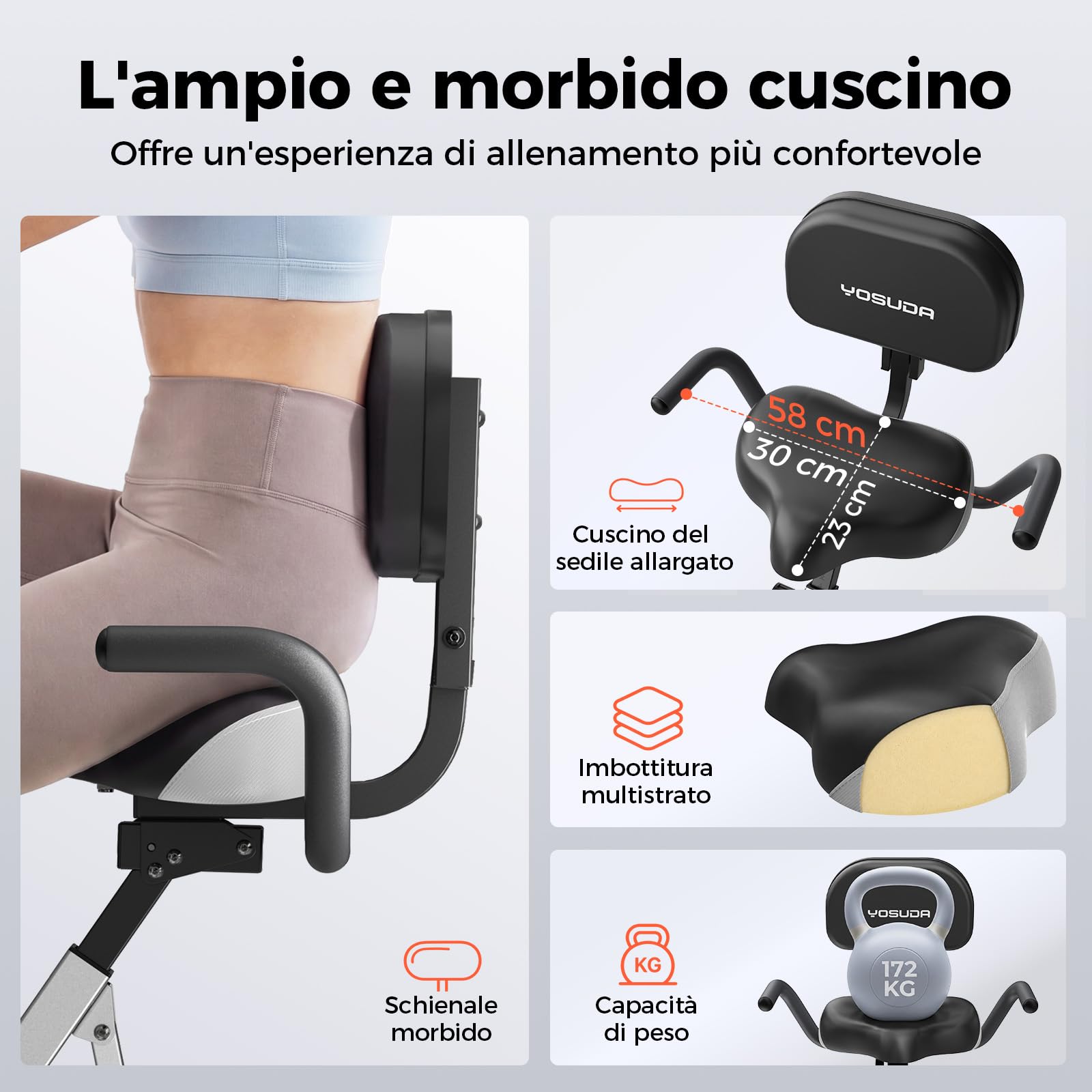 YOSUDA Cyclette da Casa Pieghevole 5 in 1 con APP, Cyclette Pieghevole con Banda Elastica, Monitor LCD, 8/16 Livelli di Resistenza, Sedile largo, Max 150/172 kg
