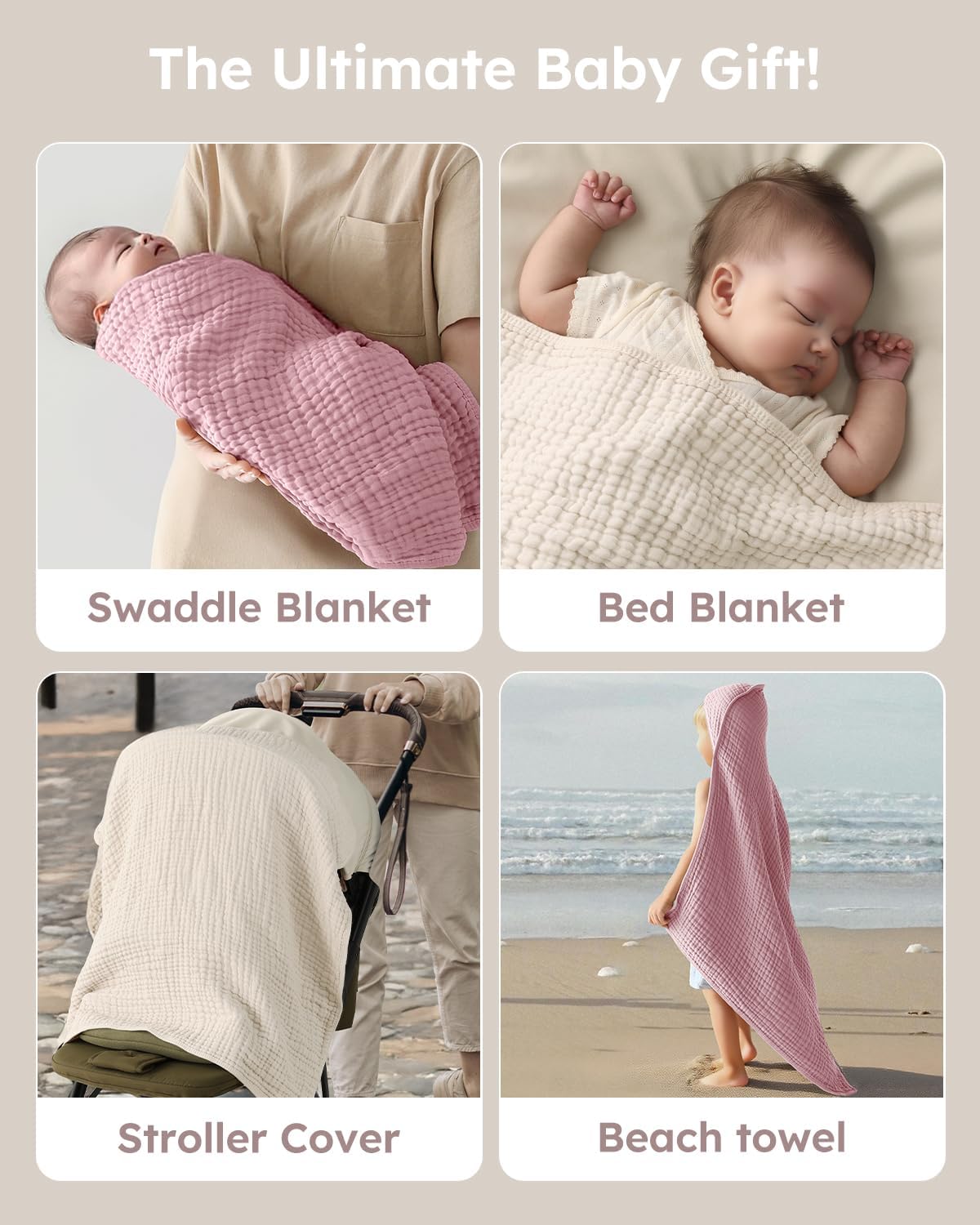 Yoofoss Hooded Baby Towels for Newborn 2 Pack 100% Muslin Organic Cotton Baby Bath Towel with Hood for Babies, Infant, Toddler and Kids, Large 32x32Inch, Soft and Absorbent Newborn Essential