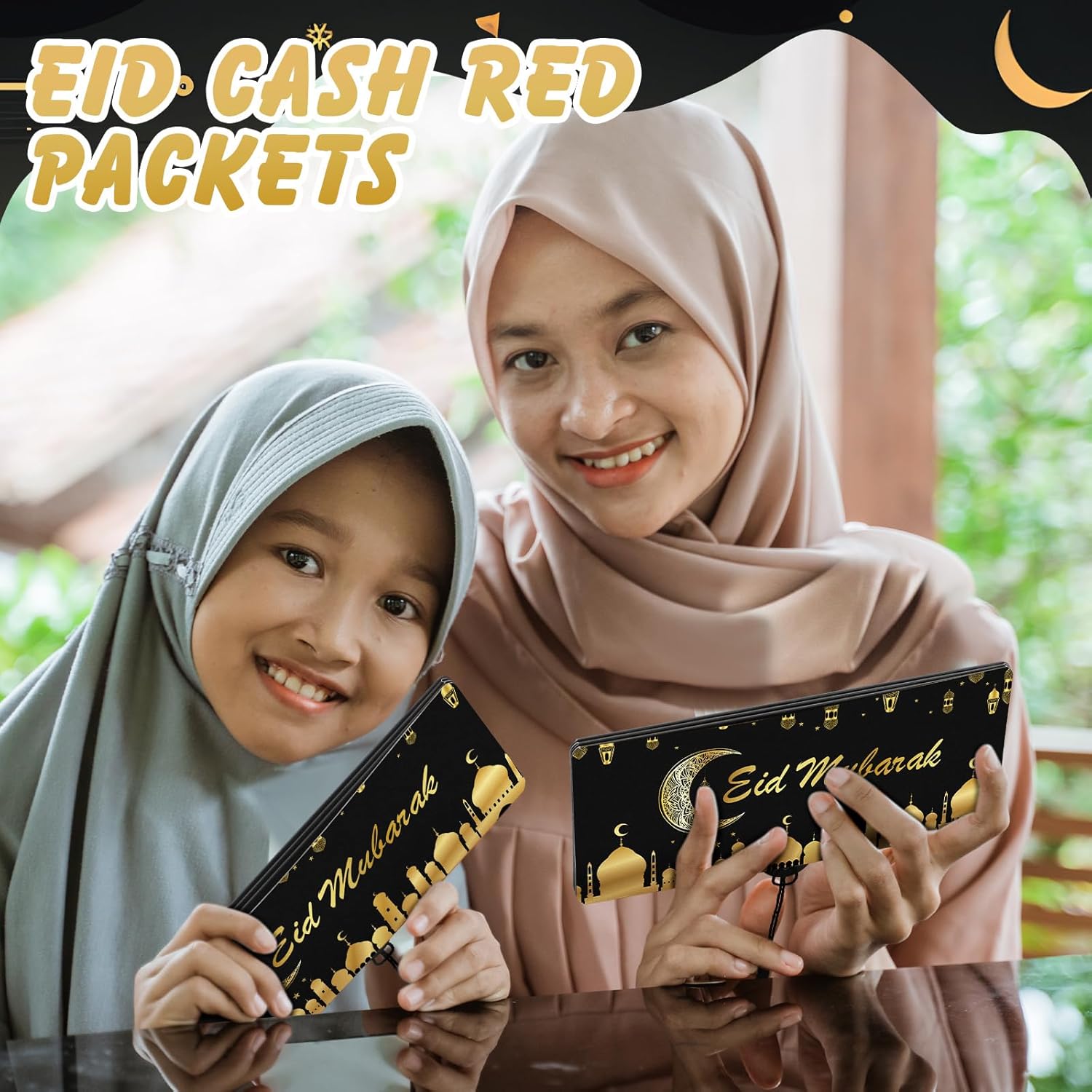10 Pack Eid Mubarak Money Holder and Envelopes Ramadan Mubarak Party Supplies Surprise Money Holder with 6 Slots Gift Card for Happy Eid Party Decoration Cash Gift Card Supplies(Black and Gold) image 7 of 7 B0DJW4F2PZ