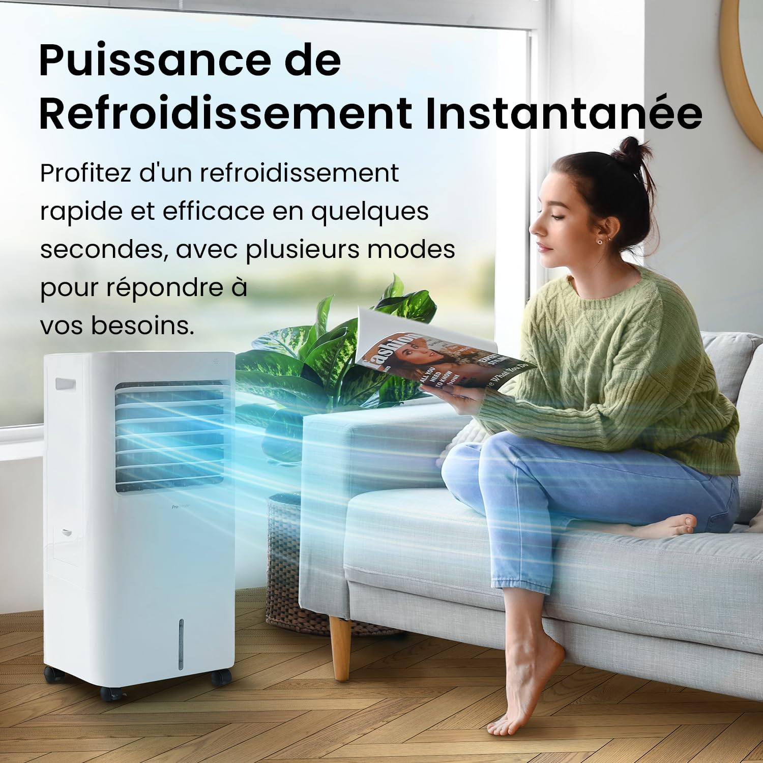 Pro Breeze Rafraîchisseur d’Air Portable 10L, Ventilateur, Humidificateur, 3 Vitesses, Télécommande - Refroidisseur par évaporation Puissant et Mobile avec Minuterie et Oscillation automatique