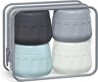 Mrsdry Travel Containers for Toiletries, TSA Approved Travel Size Toiletries 4 Pack, Refillable Containers, With Clear Bag, Leak Proof Silicone Jars, Essentials Creams Jars Carrying Small Items