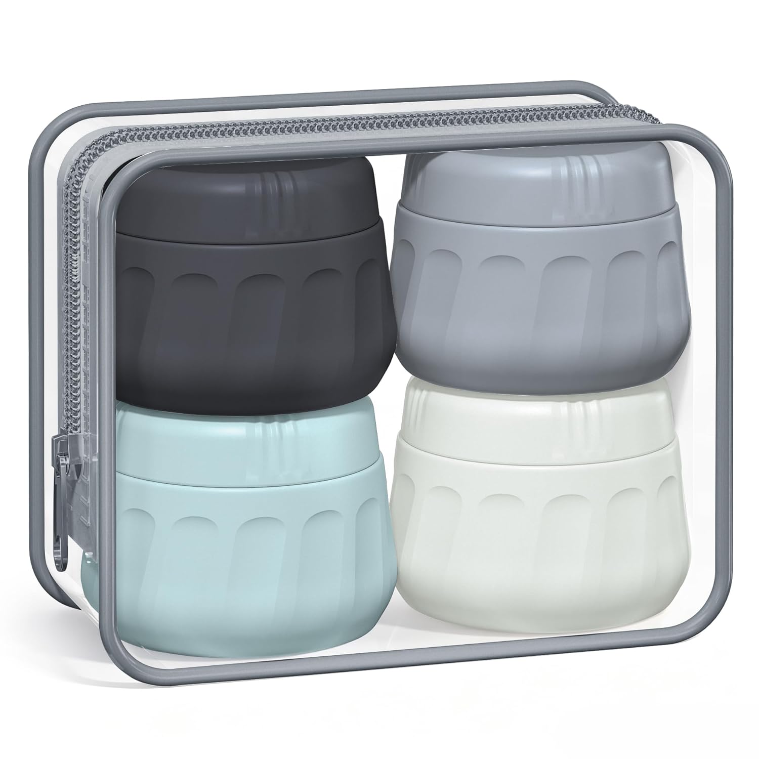 Mrsdry Travel Containers for Toiletries, TSA Approved Travel Size Toiletries 4 Pack, Refillable Containers, With Clear Bag, Leak Proof Silicone Jars, Essentials Creams Jars Carrying Small Items