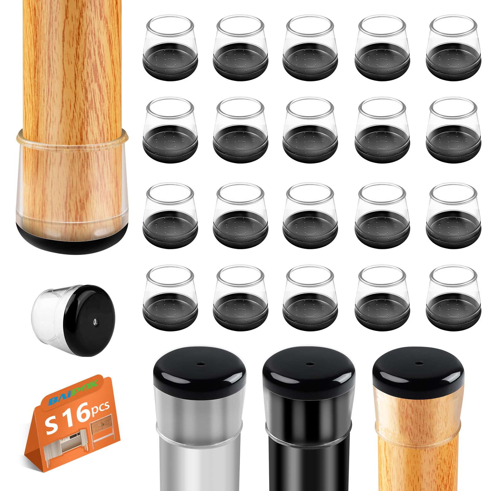 16 Piezas Protectores para Sillas, Tapones Redondos de Silicona para Sillas, Protectores de Alfombra para Las Patas de Sillas y Muebles