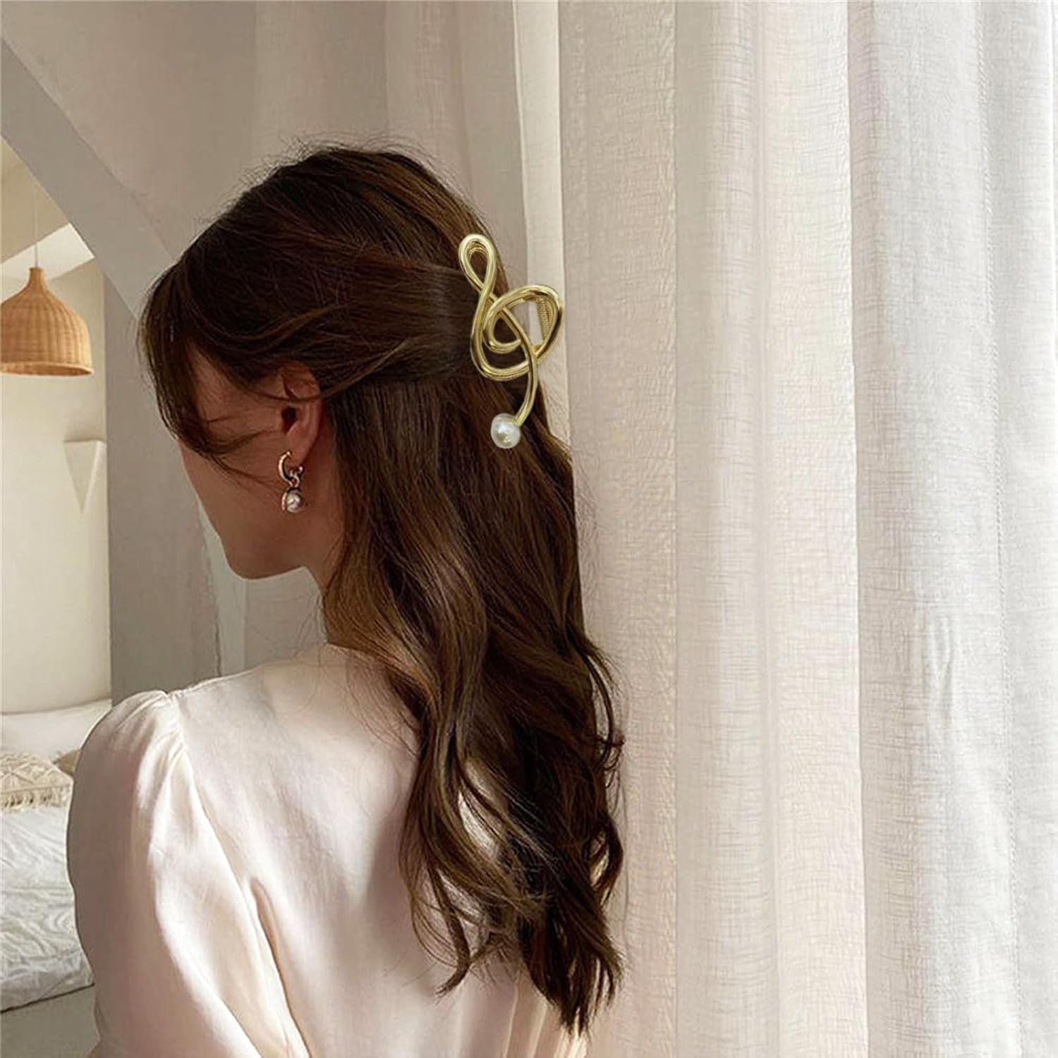 2 Pcs Medium Gold Music Note Hair Clip, Ladies Elegant Bling Rhinestones Metal Claw Clips for Women and Girls, for Concert Recital Wedding Party (2pcs-MIX Random)
