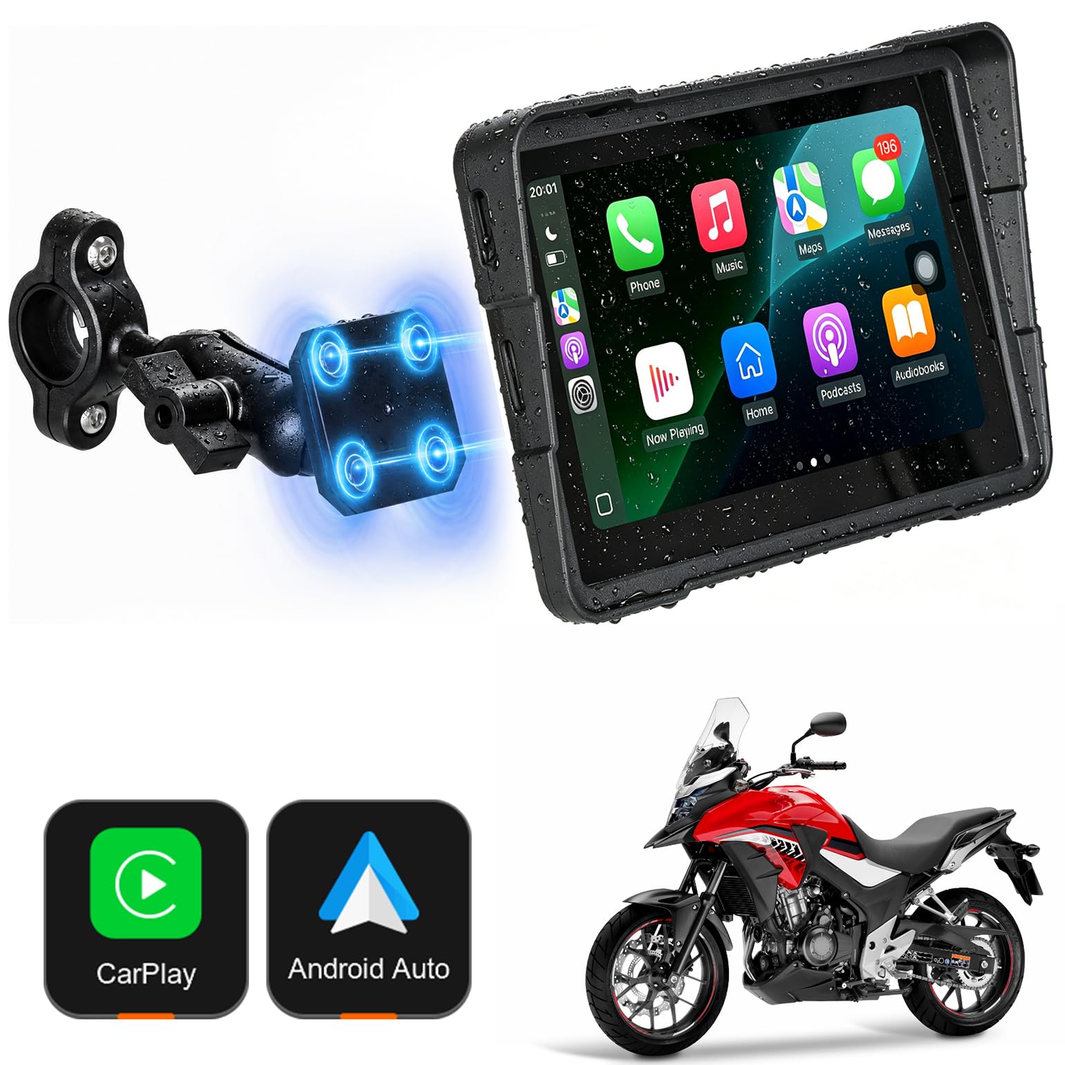 KEMIMOTO Motorrad Carplay Display 5 Zoll, Wireless Apple Carplay & Android Auto, Wasserdicht IP67 Motorrad Navi, Handschuh Bedienung, Automatische Helligkeitsanpassung, HD-Farbdisplay