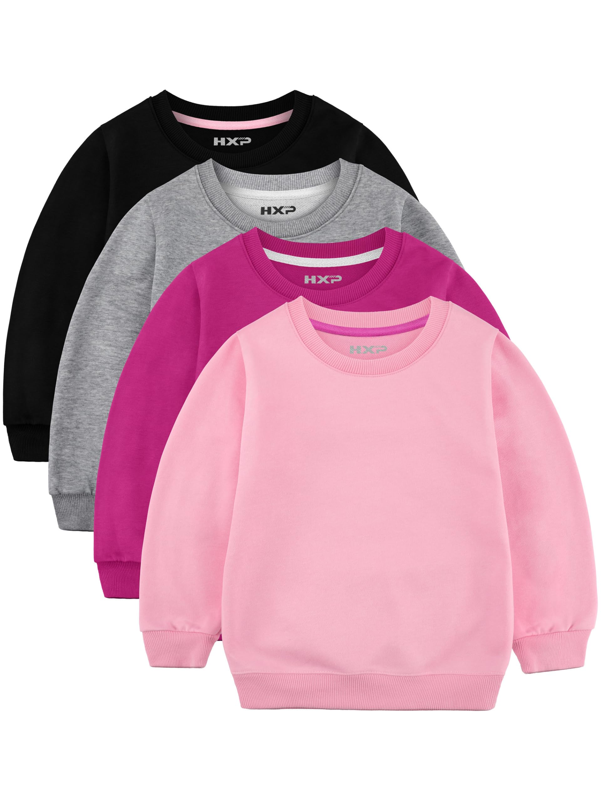 4 Pack Toddler Girls Sweatshirts Cotton Toddler Crewneck Long Sleeve Shirts