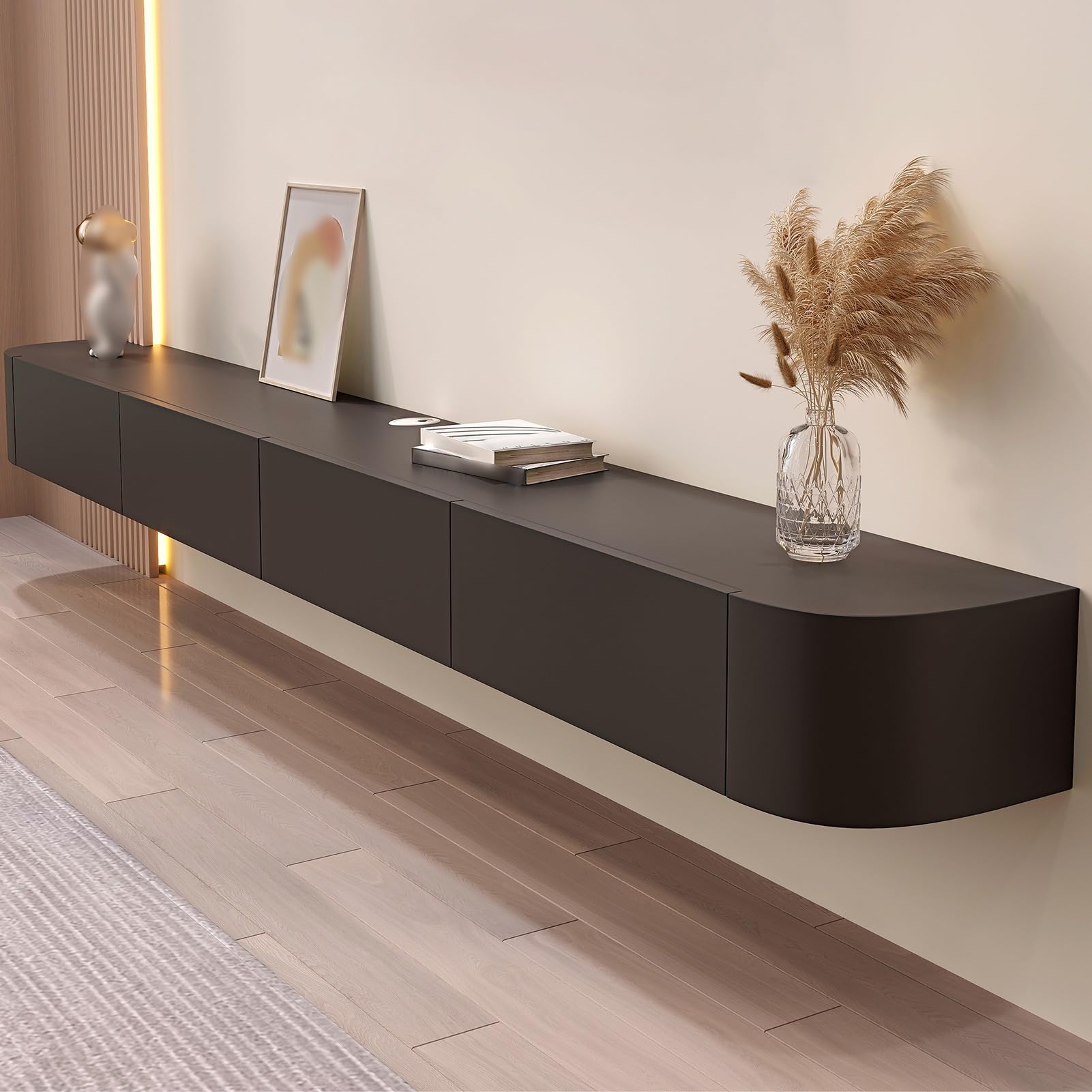 Wandmontierter TV-Aufbewahrungsschrank Mit Tür Große TV-Bank Mit Stauraum Für Wohnzimmer Und Büro Modernes Schwebendes TV-Gerät Mit Schublade Schlanker TV-Schrank Für Wohnungen(Schwarz,160cm)