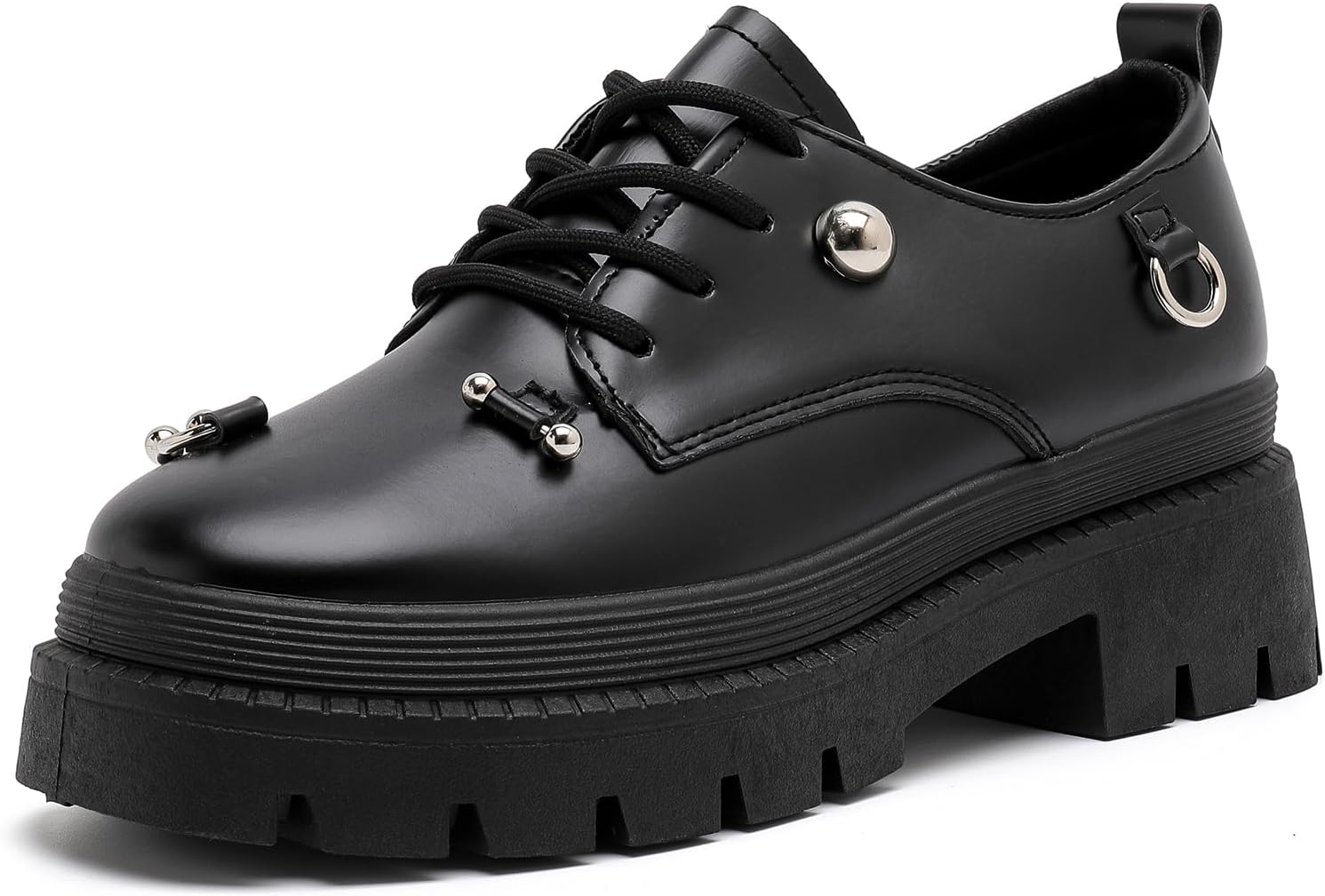 MEMON Oxford Shoes for Women,Platform Oxfords for Women,Low Heel Lace-Up Chunky Classic Oxford,Business Work Office Dress Shoes