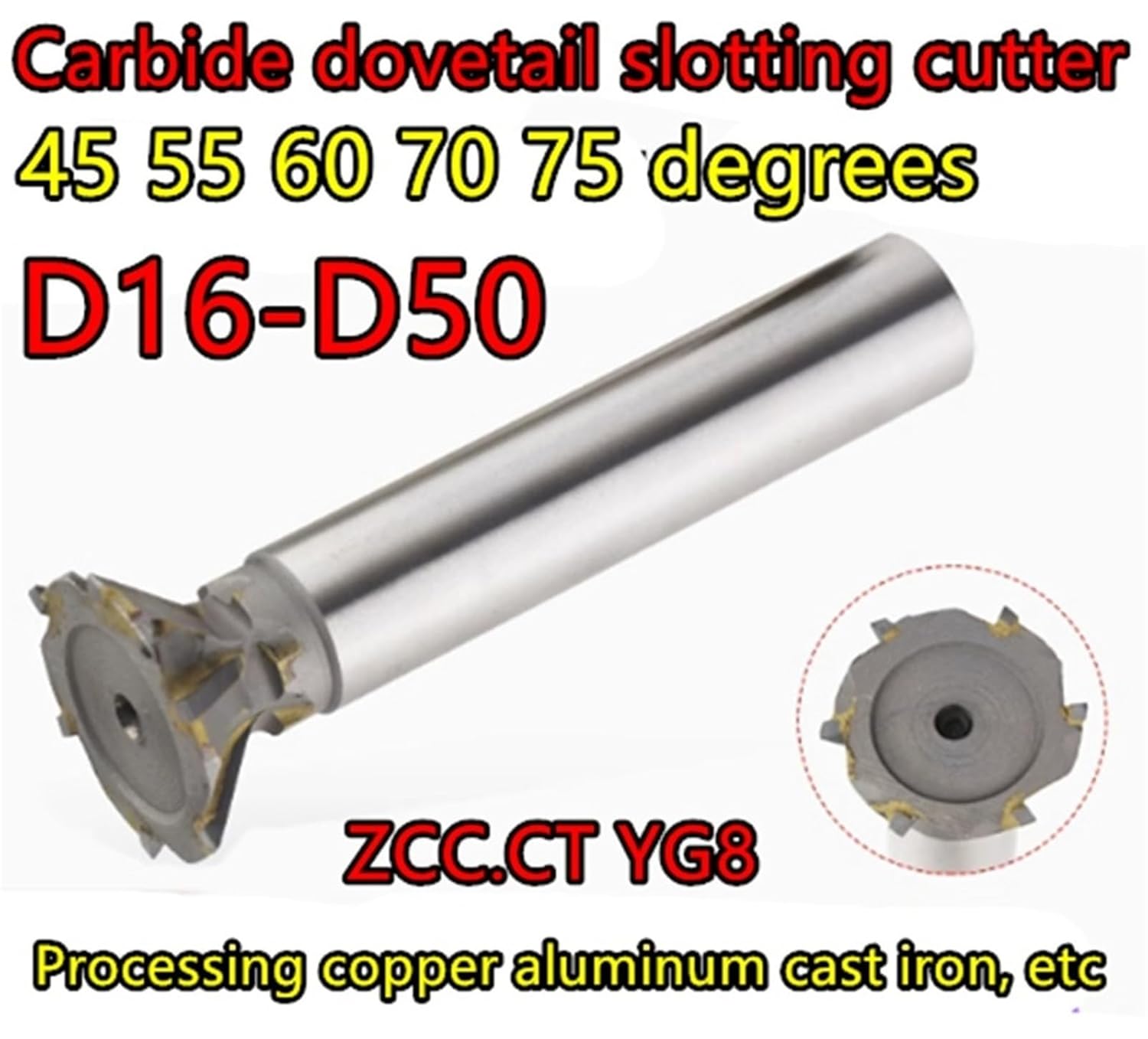 Dovetail Slotting Cutter D16 D20 D25 D30 D40 D50 45 55 60 70 75 Degrees Carbide Processing Copper Aluminum cast Iron(D30,70 Degrees)