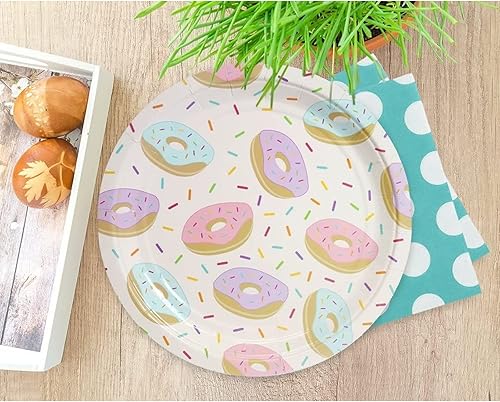 Miniatura 3 de BLUE PANDA Platos de papel para espolvorear con forma de dona, paquete de 80 platos temáticos de rosquillas rosadas, desechables, resistentes,