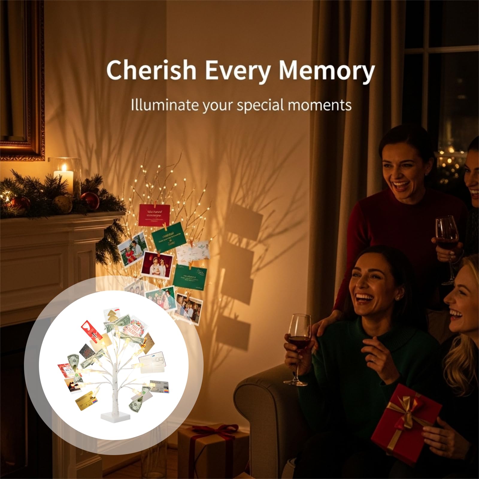 LED Geldbaum Geschenkhalter mit 12 transparenten Clips, Halter für Fotos, Bargeld und Lottoscheine, Deko für Schreibtisch und Zuhause, für Weihnachten, Notizen, Geburtstag, Hochzeit, Abschluss