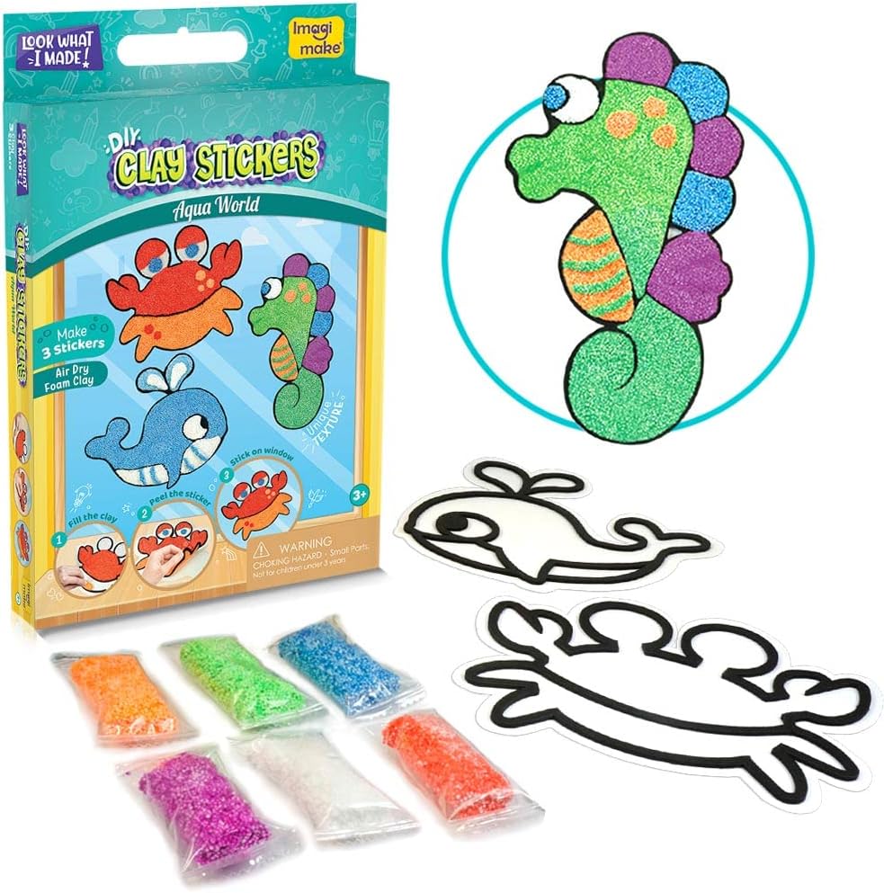 Imagimake Fleximos Aqua World DIY Window Art – Dotz Multi-Colour Air Dry Clay Art Playset - for Girls and Boys 3 Years+