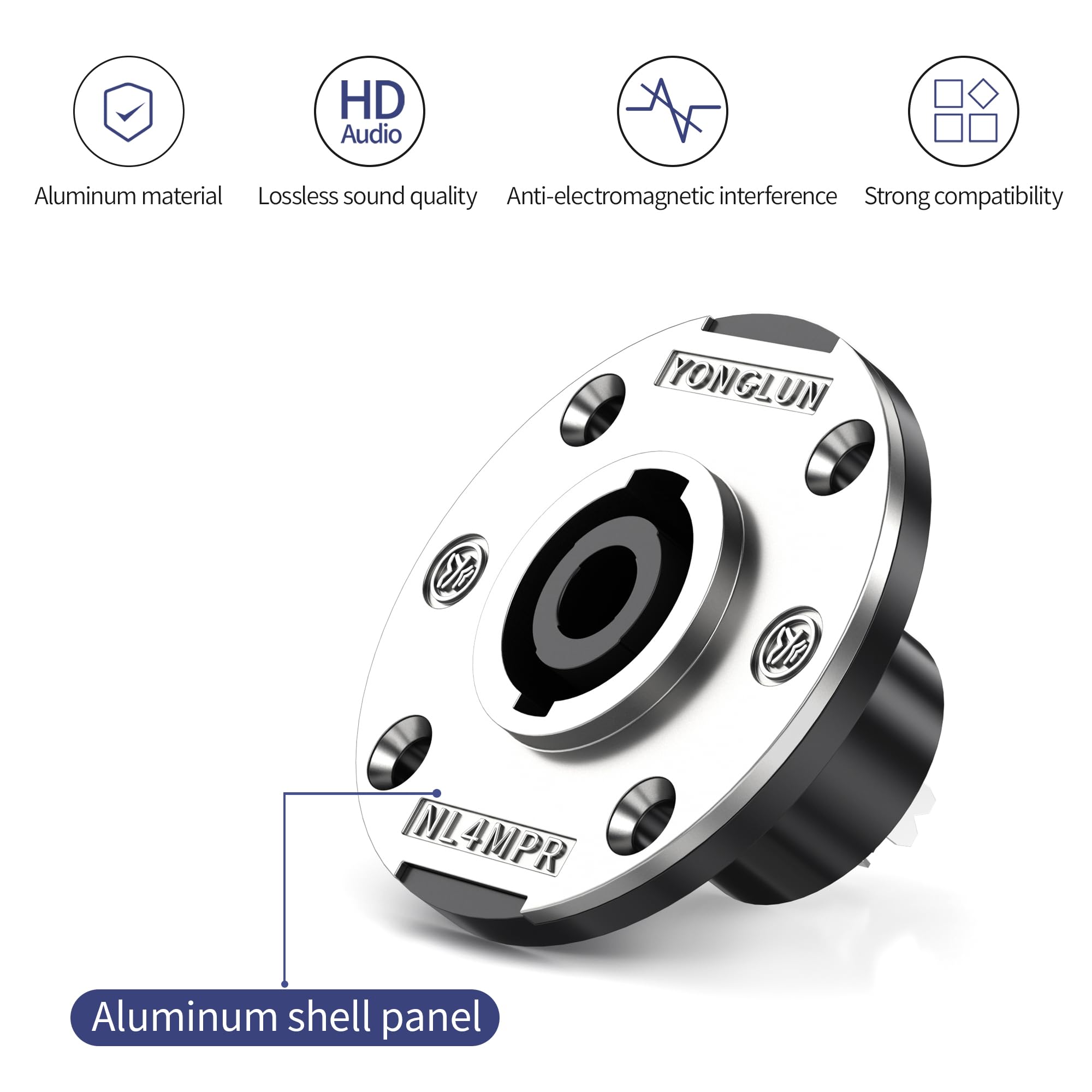 8Pack 4 Pôles Speakon Panel Twist Lock Haut-parleur femelle Métal Rond Panel Jack Montage Compatible avec Neutrik Speakon NL4MP, NL4MPR, NL4FC, NL4FX, NLT4X, NL4 Series, NL2FC
