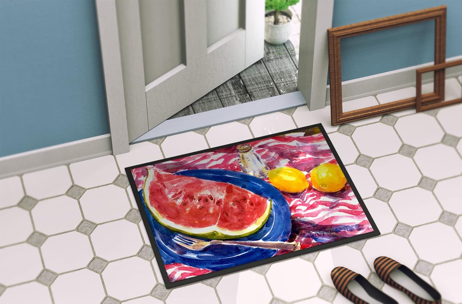 Caroline's Treasures 6028JMAT Watermelon Doormat 24x36 Front Door Mat Indoor Outdoor Rugs for Entryway, Non Slip Washable Low Pile, 24H X 36W