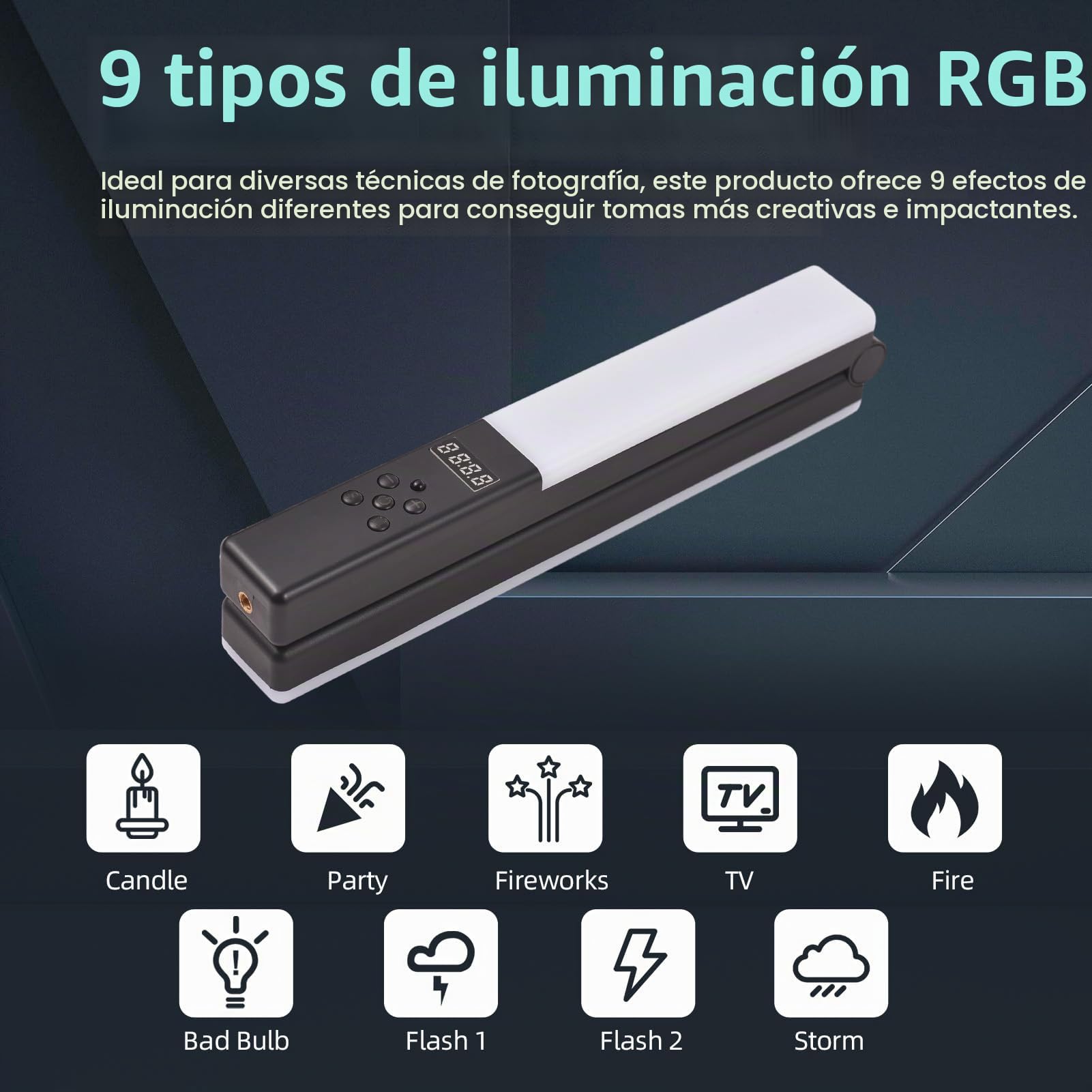 Andoer RGB Luz de Vídeo LED, Barra Plegable 3200K-5500K Regulable Stick Light Tubo de Luz 9 Efectos Alimentado Tipo C con Control Remoto