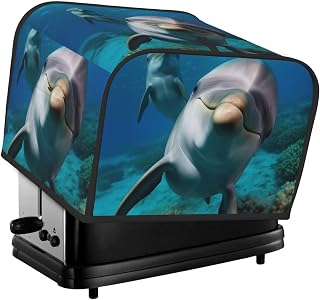 4 Slice Toaster Cover with Two Pockets for Storing knife Super Soft Appliance Covers Funny Dolphin Looking at You Dust Cover for Kitchen Small Oven-Cover Kitchen Bread Machine Protector Covers