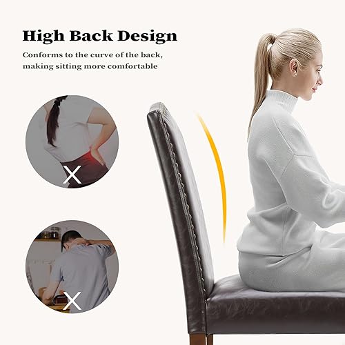 Miniatura 5 de Sweetcrispy Juego de 4 sillas de comedor tapizadas de cuero, sillas de cocina modernas de mediados de siglo, sillas auxiliares de comedor de alta