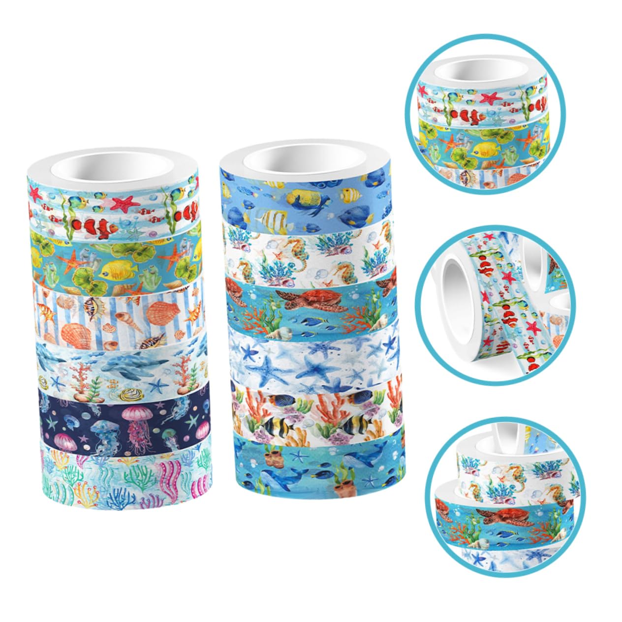 EXCEART Lot De 5 Rubans Adhésifs Washi Pour Journal Graffiti Scrapbooking Thème Oasis Océan Mer Pastel Album Ruban De Masquage Bleu Pour Carnet De Notes