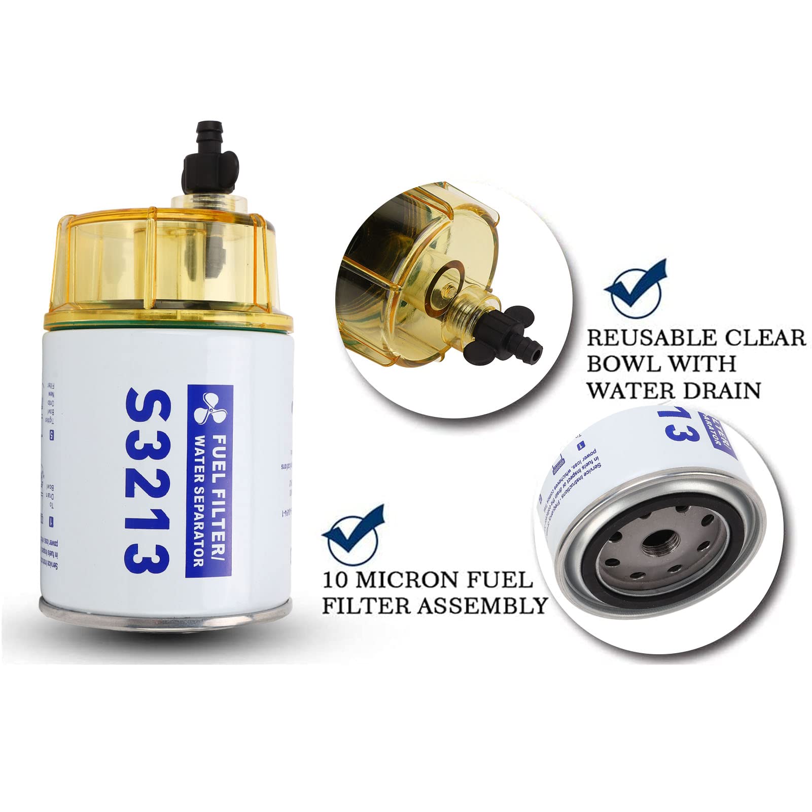 Séparateur d'eau de filtre à carburant, séparateur d'eau de carburant S3213 18‑7928 Filtre à carburant hors-bord pour moteur hors-bord marin de bateau
