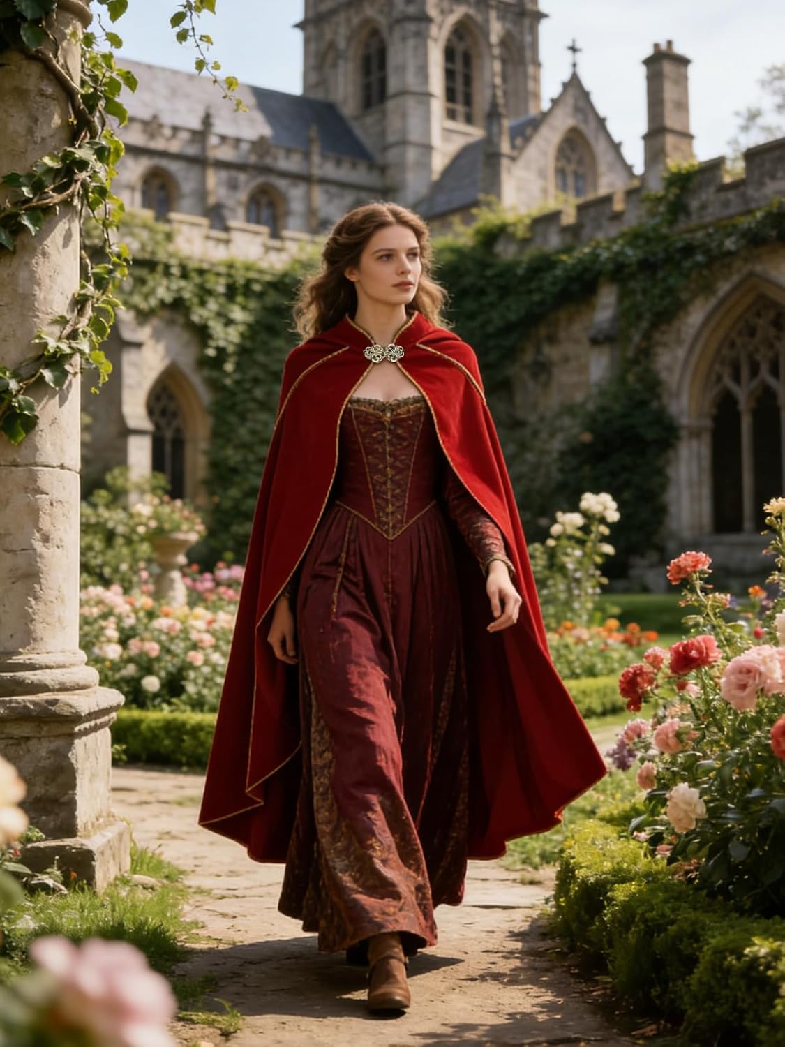 Women's Medieval Velvet Cloak, Renaissance Cape Stand-Up Collar Queen Princess Costume Halloween Christmas Wedding