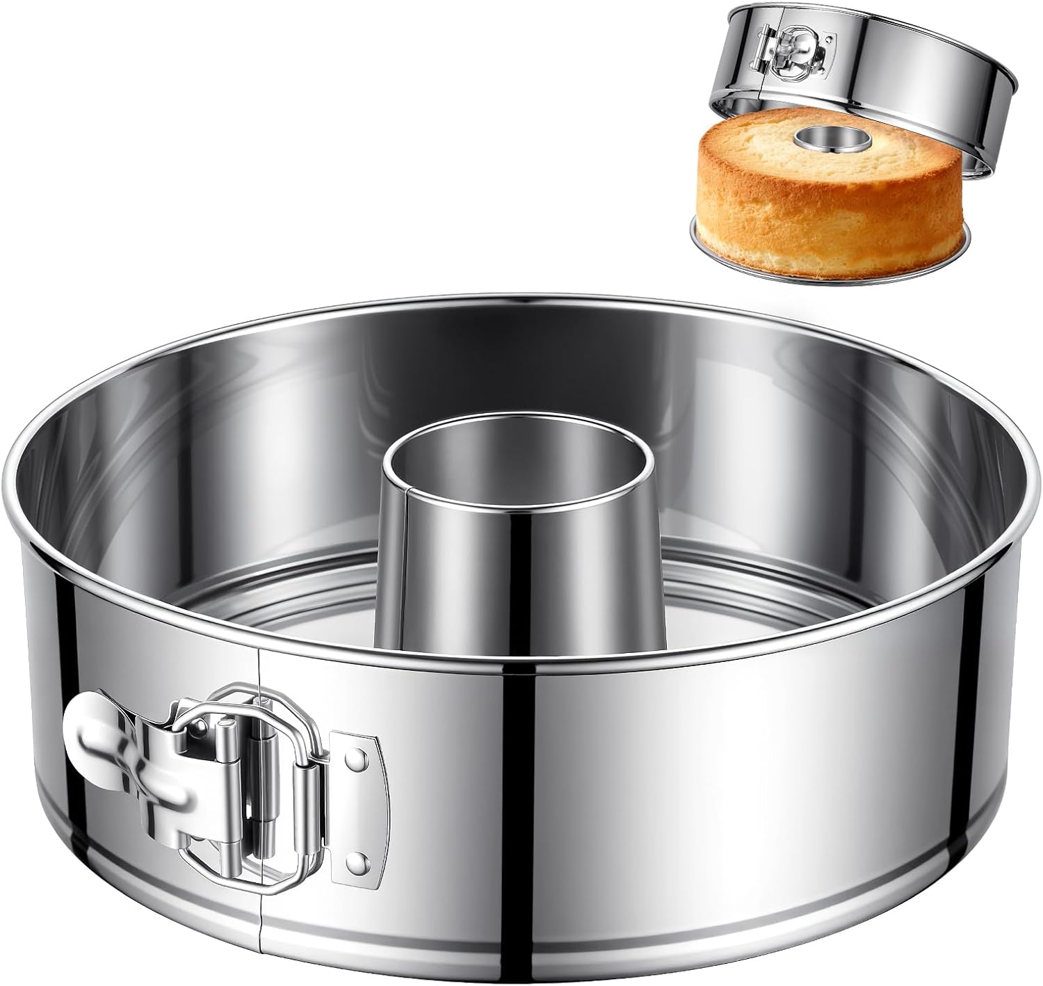 10-Inch Angel Food Cake Pan with Removable Bottom, 304 Food-Grade Stainless Steel Springform Tube Pan, Leak-Proof & Dishwasher Safe - Perfect for Angel food, Pound & Chiffon Cakes
