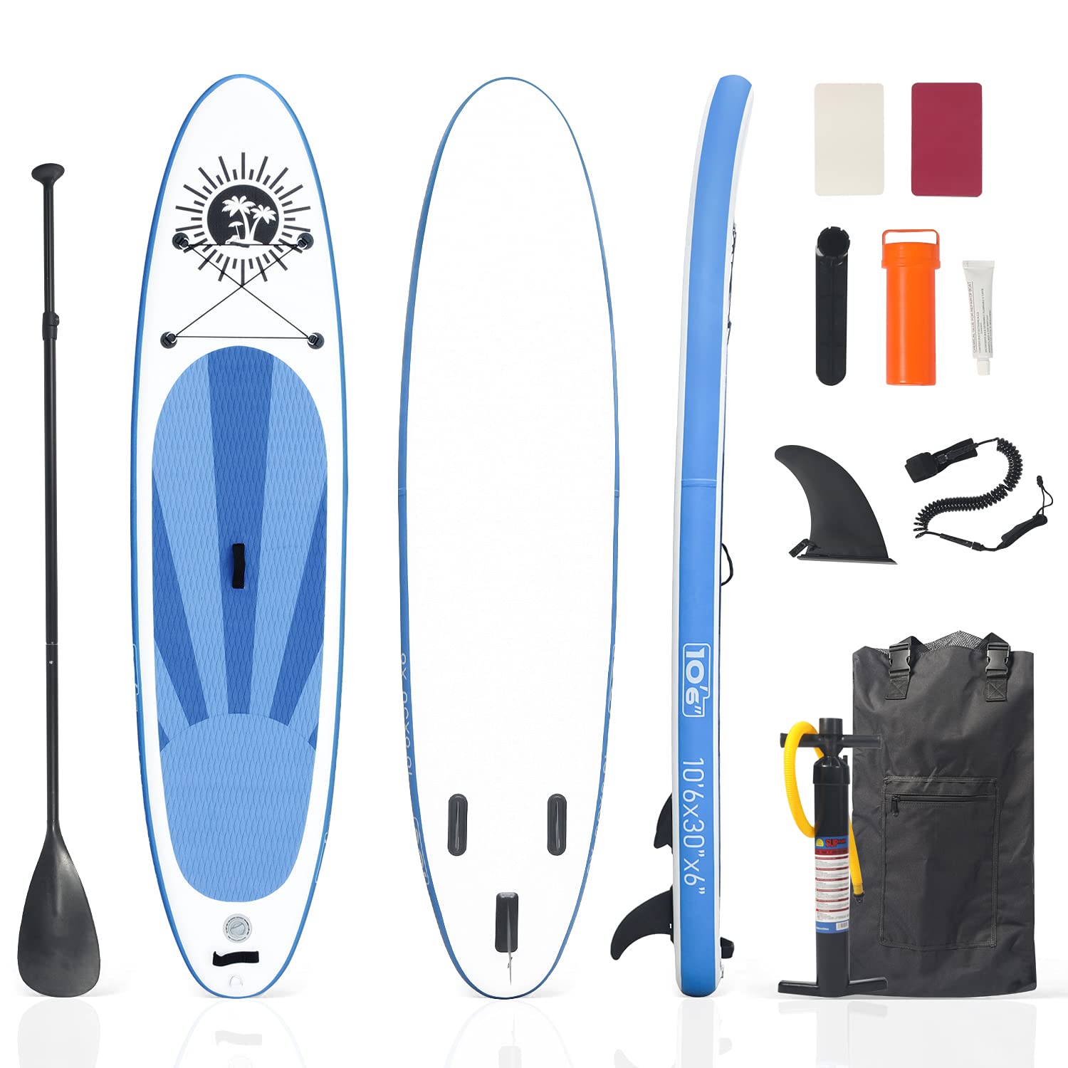 YIGOBUY Inflatable Stand Up Paddle Board Lightweight Floating Paddle Board with Wide Non-Slip Deck,Paddle,Pump and Carry Backpack for All Skill Levels 10'6" x 30" x 6"