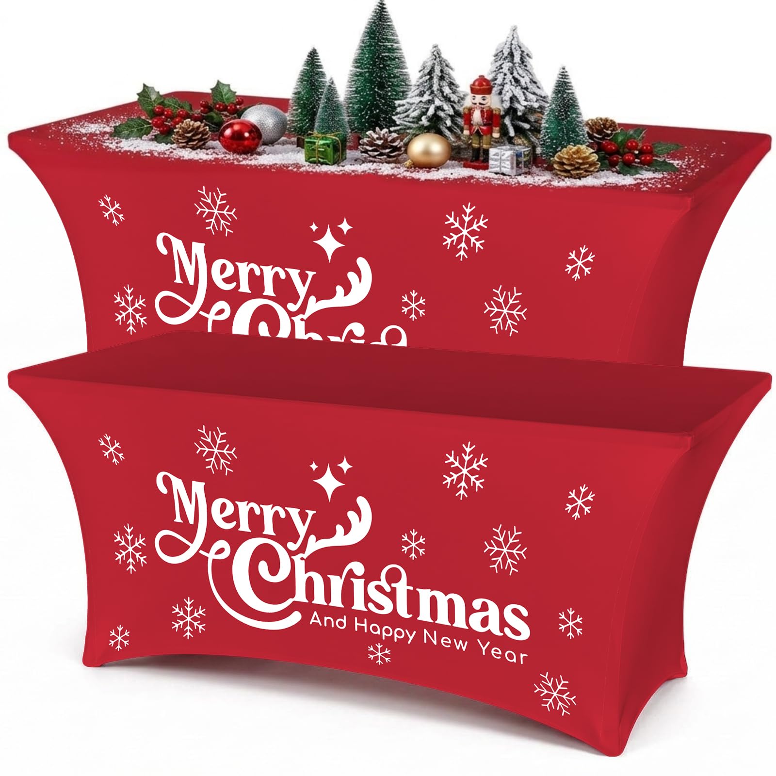 Moukeren 2 Pcs Merry Christmas Tablecloth 6ft Xmas Stretch Table Cover