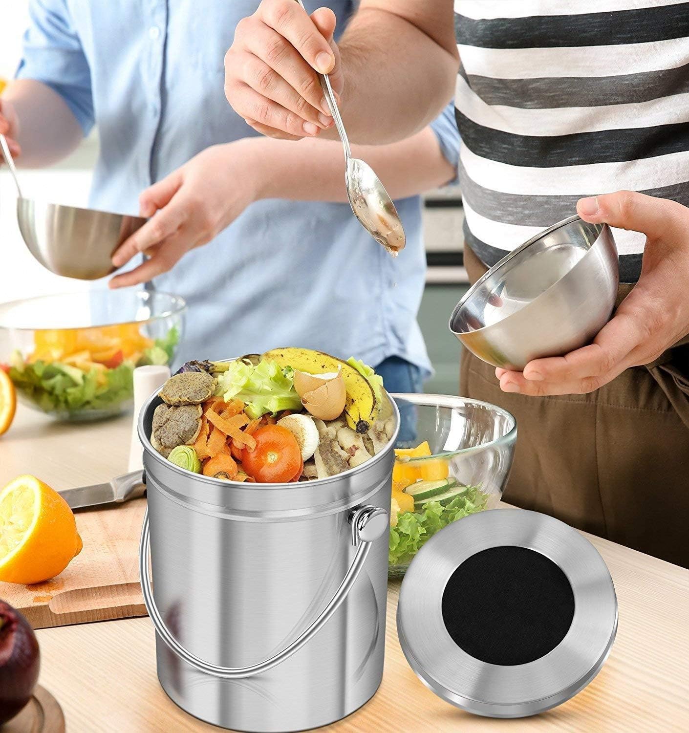 Utopia Kitchen Countertop Compost Bin Kitchen with Charcoal Filter -1.3gallon Stainless Steel Kitchen Compost Bin Countertop - Ideal Kitchen Essentials or Small Composter for Under The Sink Trash