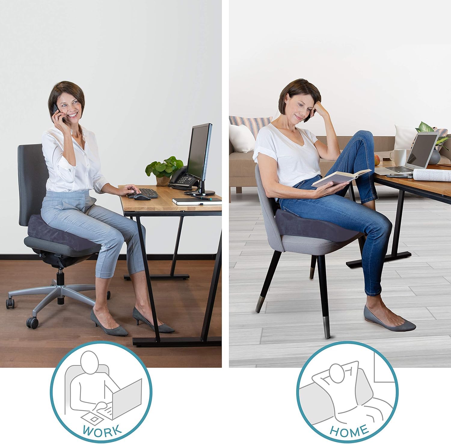 bonmedico Sitzkissen orthopädisch 13 cm, Aufstehhilfe Anti Rutsch Grau | Sitzerhöhung Erwachsene & Senioren – Ergonomisches Keilkissen mit Memory Foam für Stuhl Büro Rollstuhl