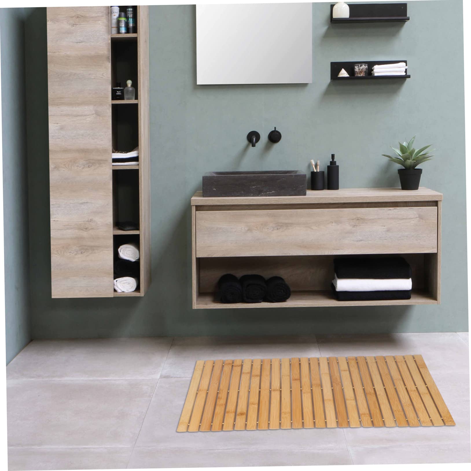 Alipis Tapis De Bain Bambou Antidérapant Tapis De Sol pour Salle De Bain Facile à Nettoyer