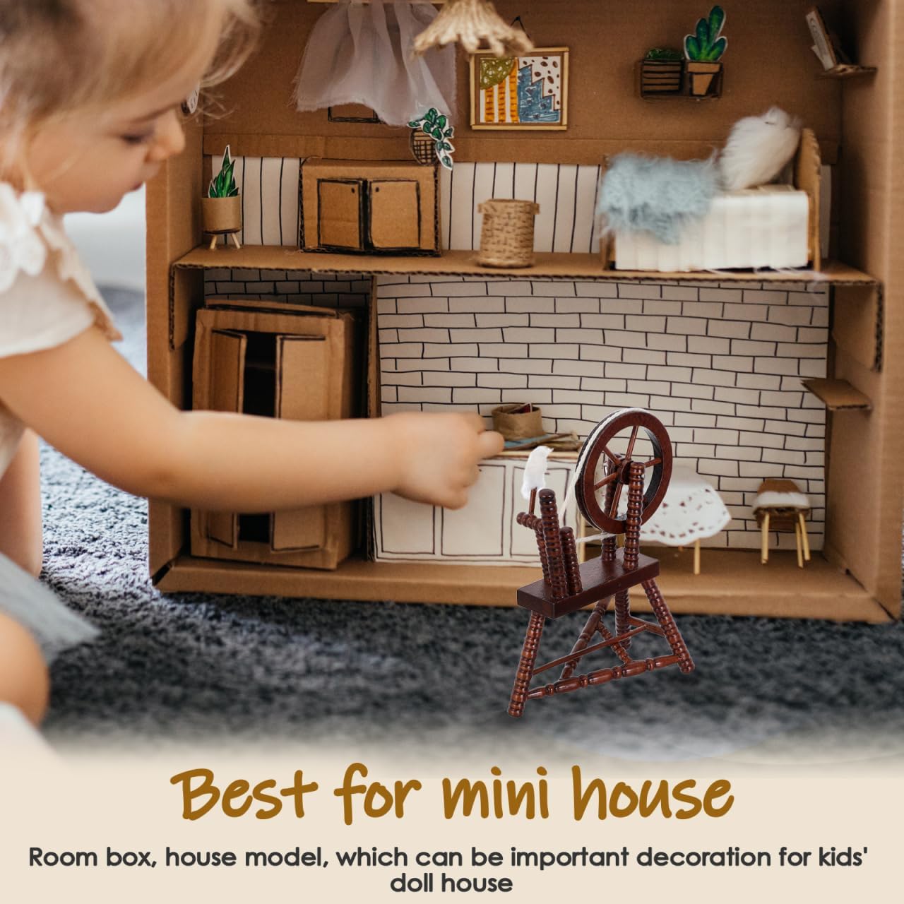 Toddmomy 1: 12 Vintage Sewing Machine Dollhouse Miniature Hand Reeling Machine Wooden Spinning Wheel Mini Dollhouse Furniture Accessories
