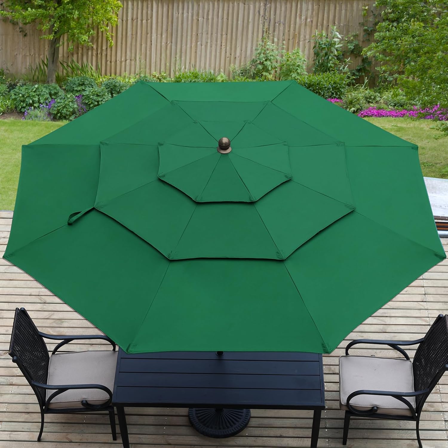 Aoodor 10 Ft Outdoor Patio Umbrella, 3-Tier Outdoor Table Umbrella with Tilt Button and Crank, Wind Resistent Sun Shade for Backyard, Outdoor Table, Poolside