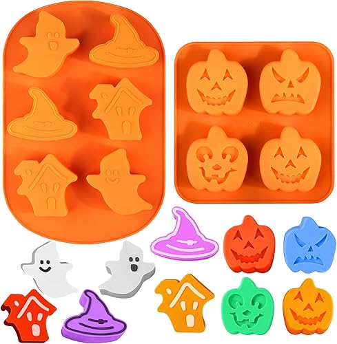 AIERSA Moldes de silicona de Halloween, 1 molde de silicona de calabaza y 1 molde de fantasma para pasteles de Halloween, dulces, gelatina, chocolate