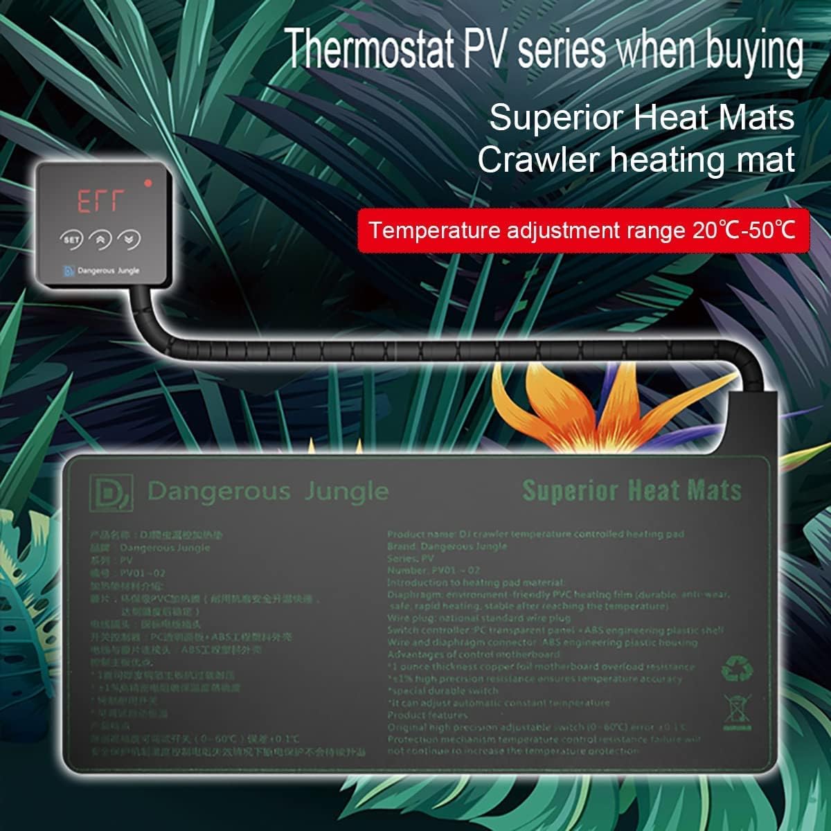 Reptile Heat Mat Reptile Heating Pad, 25/45W Adjustment Waterproof Heat Mat, with Temperature Control, for Reptiles Or Chicken Coop - Safety Animals House Heater (Size : 25w(28x12.5cm))