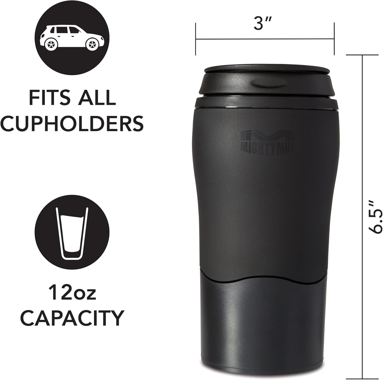 Blасk Frіdау - 40% оƒƒ Mighty Mug Plastic Travel Mug, No Spill Double Wall Tumbler, Cold/Hot, Cup-Holder Friendly, Dishwasher Safe, (Black, 12oz)