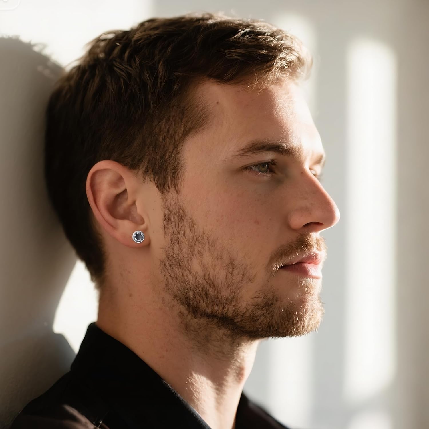 Viking Runes Stud Earrings for Men Sterling Silver Black Onyx Earrings Viking Jewelry Gifts - Image 2